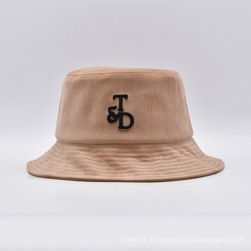 Chapeau de seau en velours marron brodé 3D